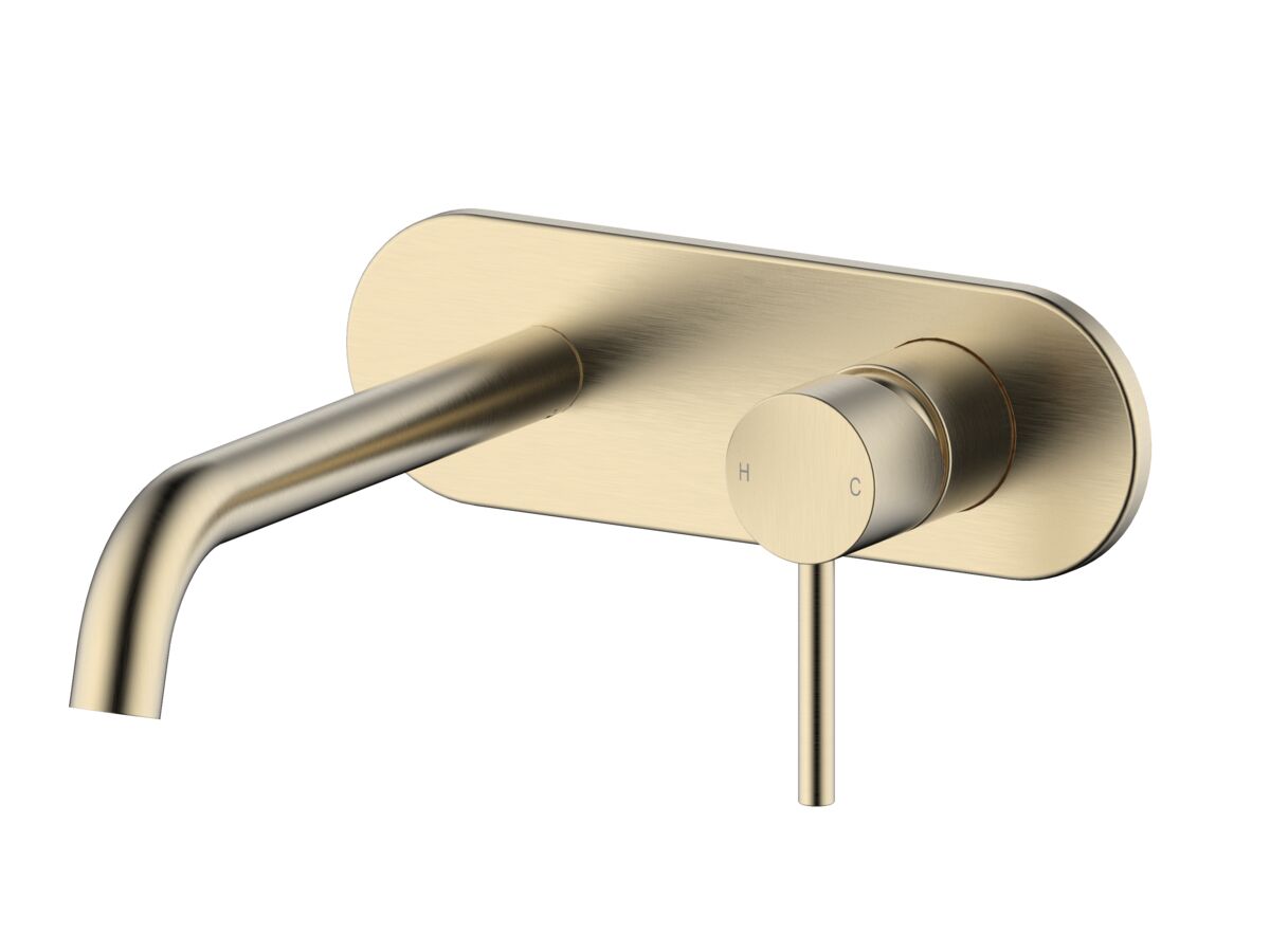 reece Mizu Drift Wall Basin / Bath Mixer Set with Curved Spout Kit Brushed Brass (6 Star) Lead Free