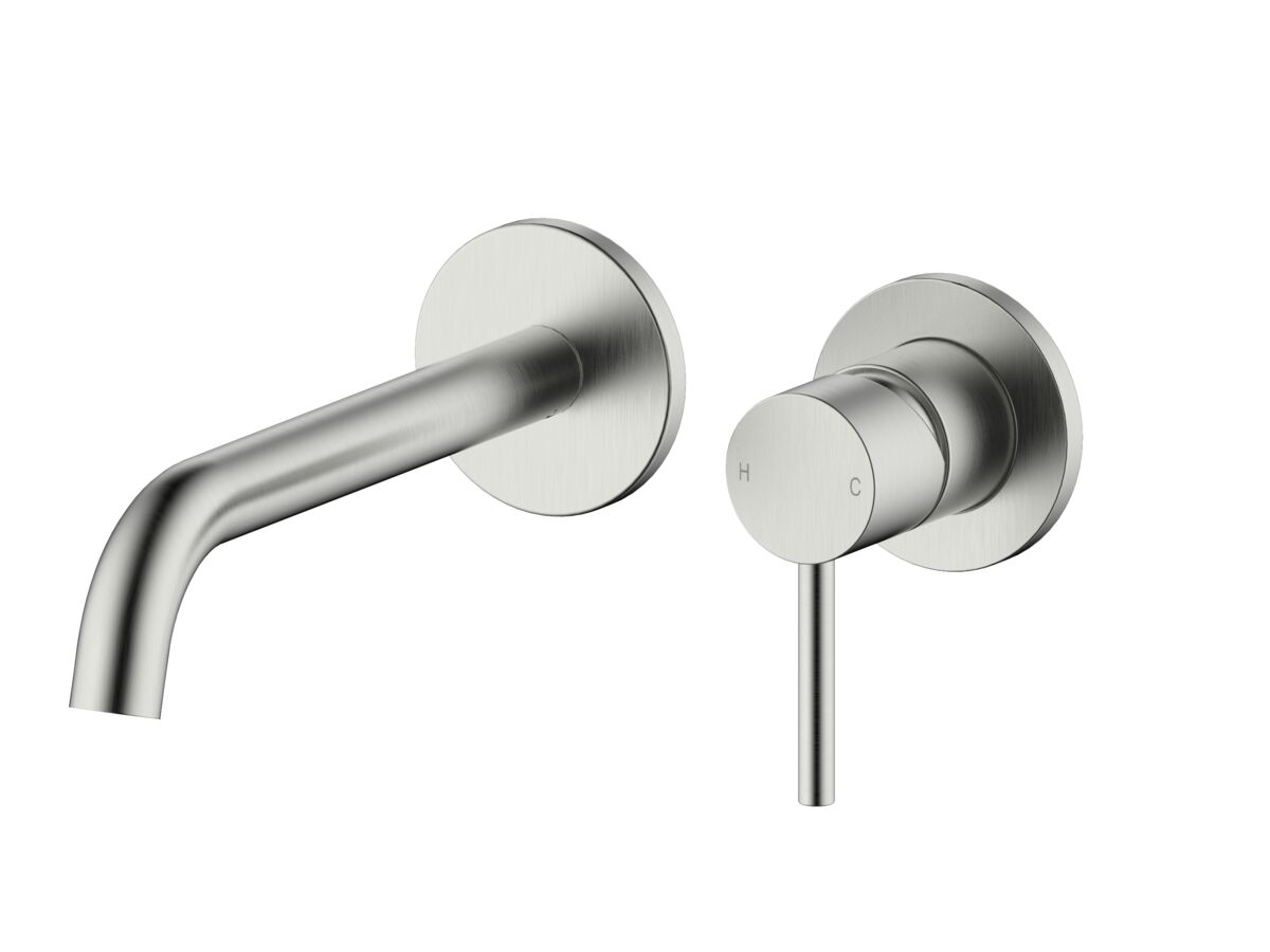 Reece Mizu Drift Wall Basin / Bath Mixer Set With Curved Spout 2 Piece Kit Brushed Nickel (6 Star) Lead Free