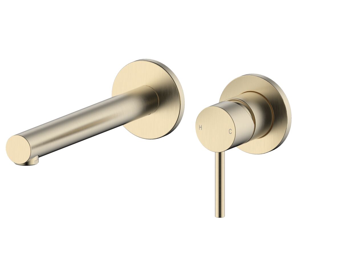 reece Mizu Drift Wall Basin / Bath Mixer Set with Straight Spout 2 Piece Kit Brushed Brass (6 Star) Lead Free