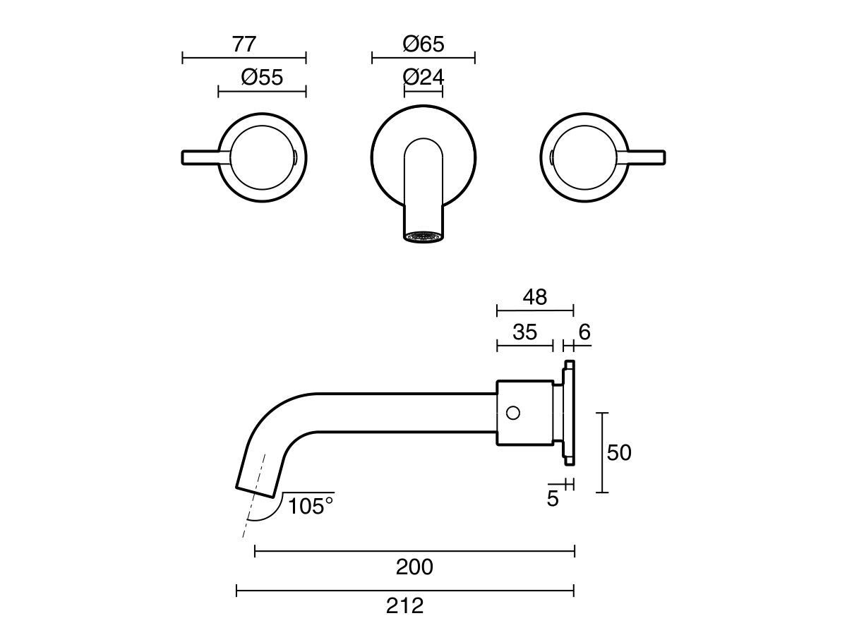 Reece Mizu Drift Wall Basin / Bath Set With Curved Spout 200mm Brushed Nickel (6 Star) Lead Free