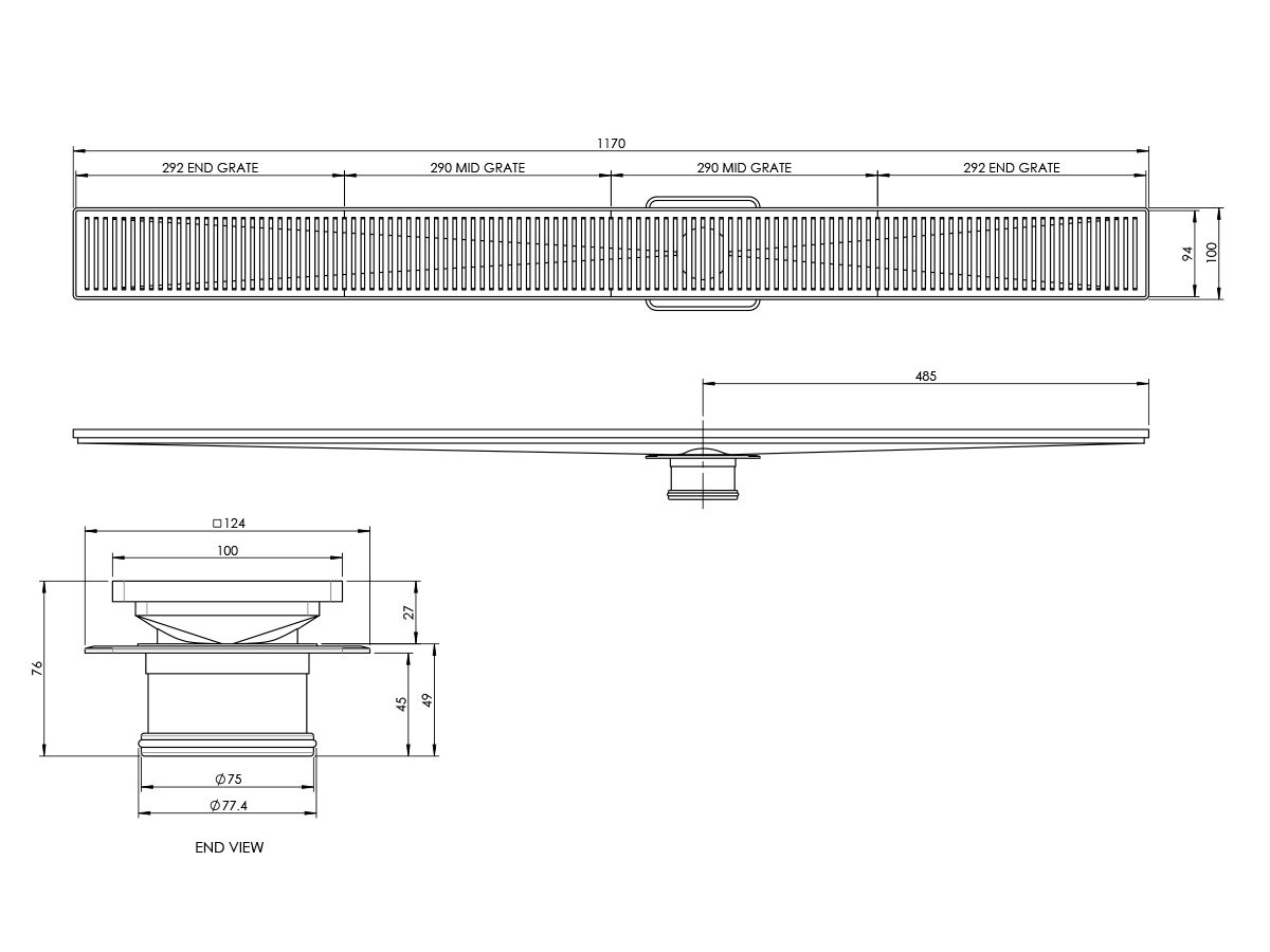 Reece Mizu Shower Channel Waste 1200mm Long Brushed Chrome Finish