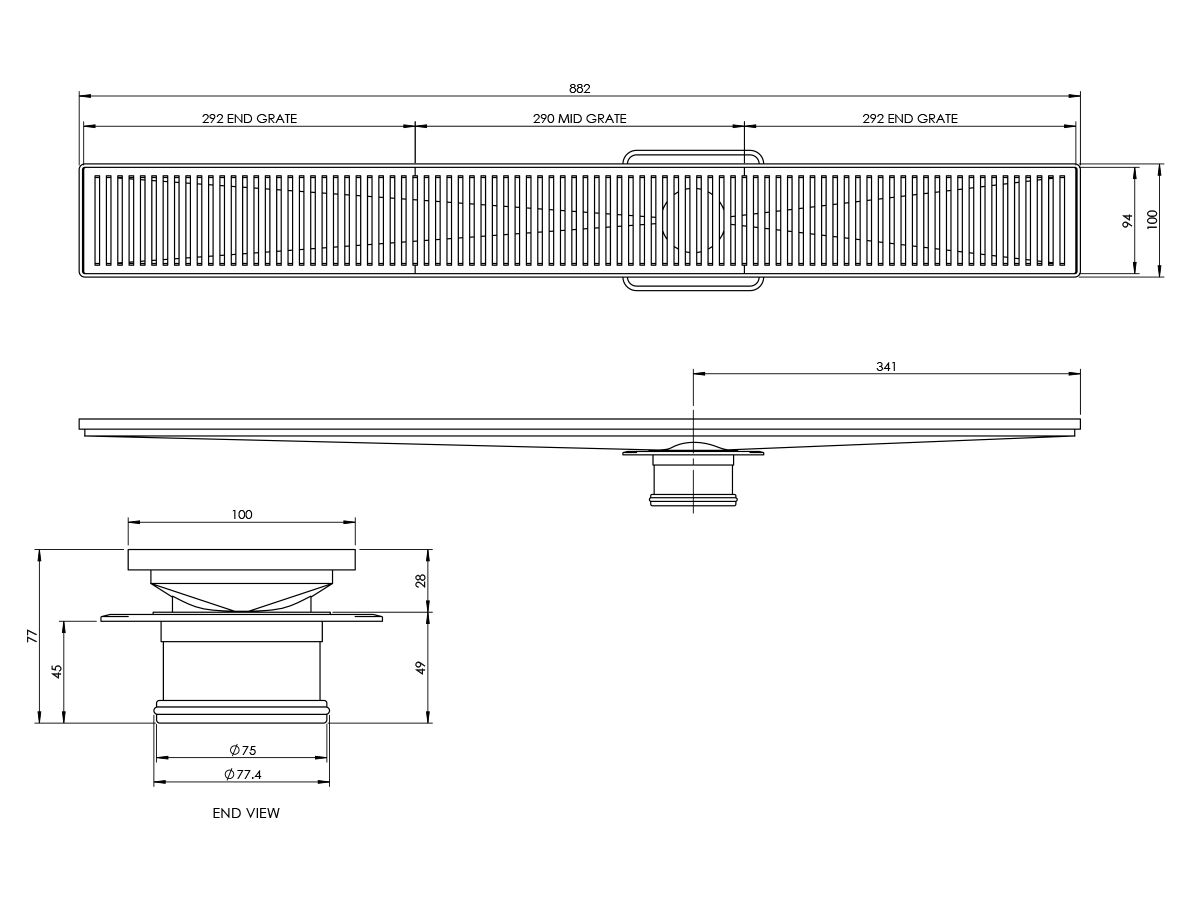 Reece Mizu Shower Channel Waste 900mm Long Brushed Chrome Finish