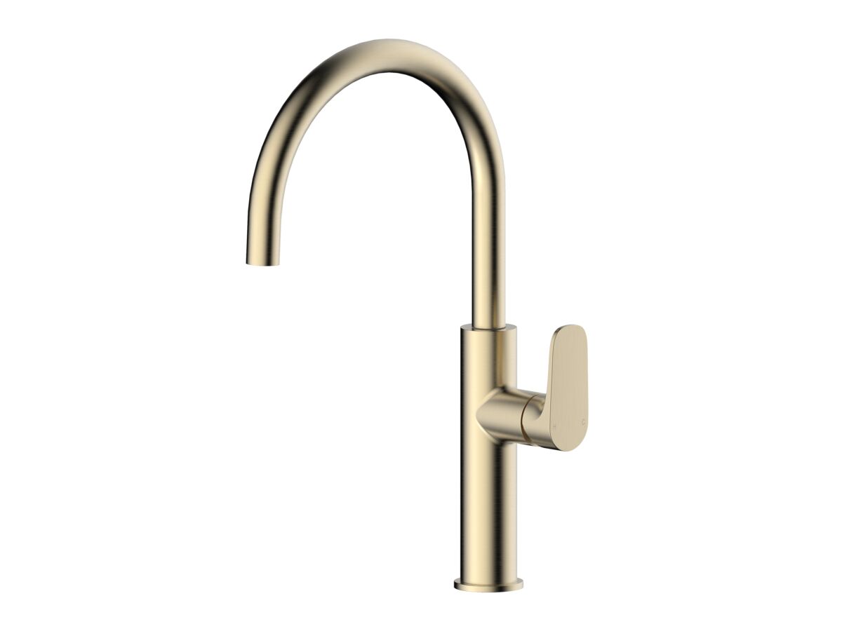 reece Mizu Silk Gooseneck Sink Mixer Curved Brushed Brass (5 Star) Lead Free