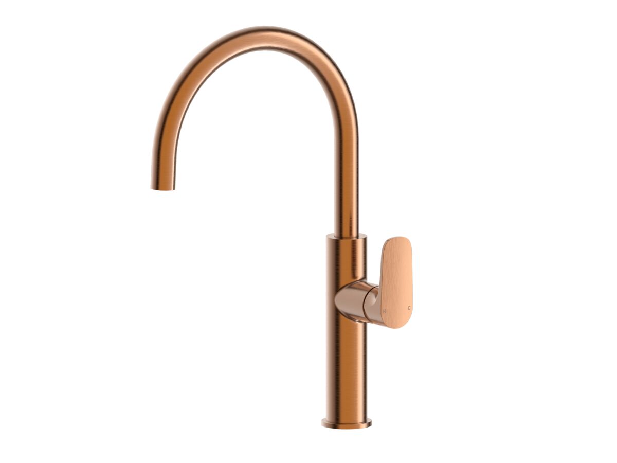 reece Mizu Silk Gooseneck Sink Mixer Curved Brushed Bronze (5 Star) Lead Free