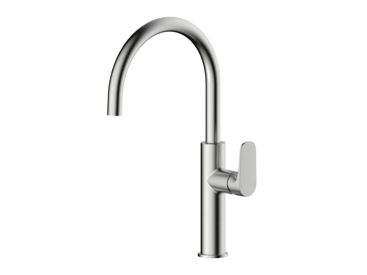 reece Mizu Silk Gooseneck Sink Mixer Curved Brushed Nickel (5 Star) Lead Free