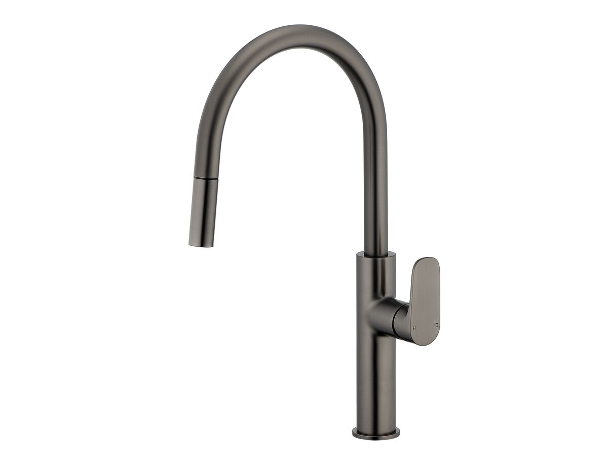 reece Mizu Silk Pull Out Gooseneck Sink Mixer 2 Functions Brushed Gunmetal (5 Star) Lead Free