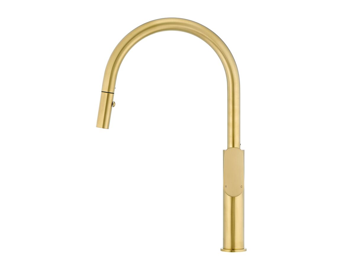 Reece Mizu Silk Pull Out Gooseneck Sink Mixer 2 Functions Brushed Brass (5 Star) Lead Free