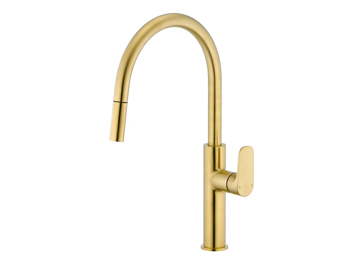 reece Mizu Silk Pull Out Gooseneck Sink Mixer 2 Functions Brushed Brass (5 Star) Lead Free