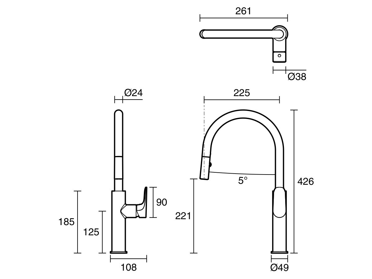 Reece Mizu Silk Pull Out Gooseneck Sink Mixer 2 Functions Brushed Nickel (5 Star) Lead Free