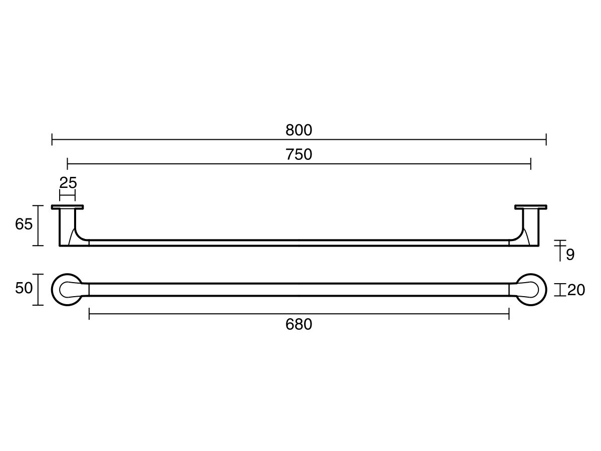 Reece Mizu Silk Single Towel Rail 750mm Brushed Bronze
