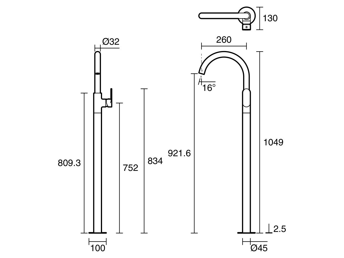 Reece Mizu Soothe MK2 Floor Mounted Bath Mixer & Outlet Trimset Brushed Nickel