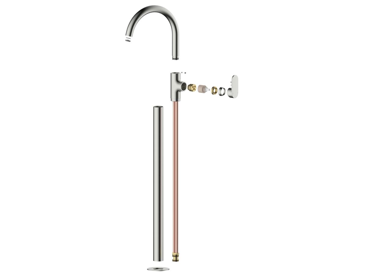 reece Mizu Soothe MK2 Floor Mounted Bath Mixer & Outlet Trimset Brushed Nickel
