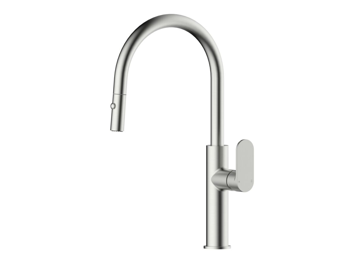 reece Mizu Soothe MK2 Gooseneck Pull Out Sink Mixer Curved Brushed Nickel (5 Star) Lead Free