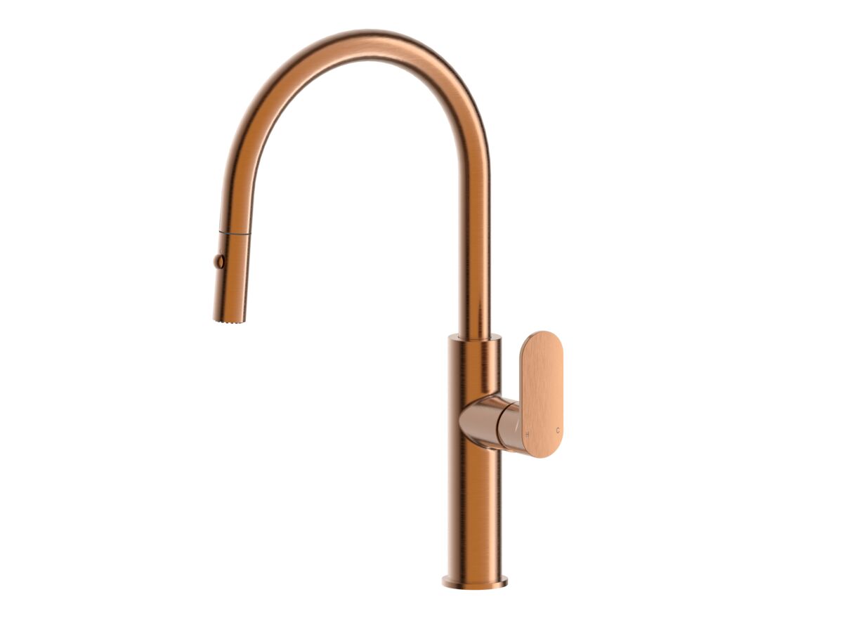 reece Mizu Soothe MK2 Gooseneck Pull Out Sink Mixer Curved Brushed Bronze (5 Star) Lead Free