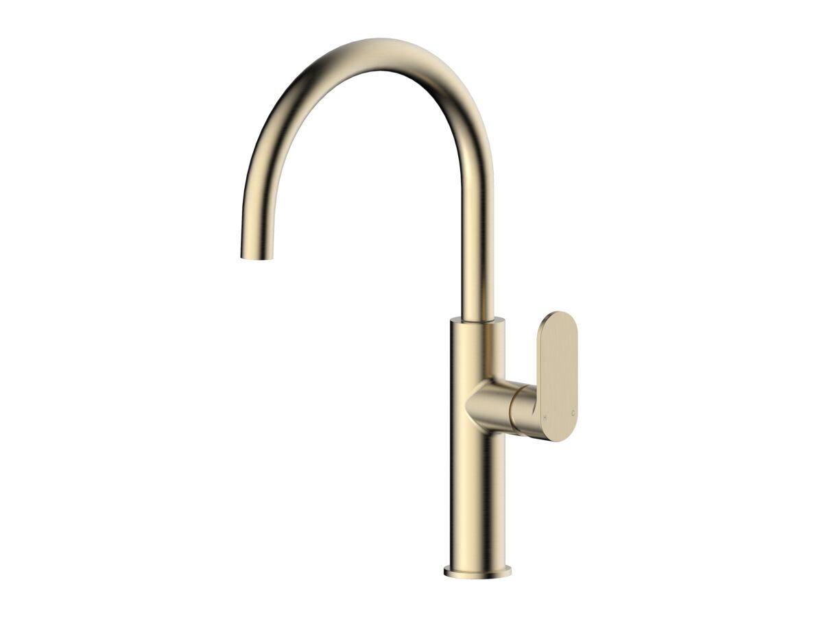 reece Mizu Soothe MK2 Gooseneck Sink Mixer Curved Brushed Brass (5 Star) Lead Free