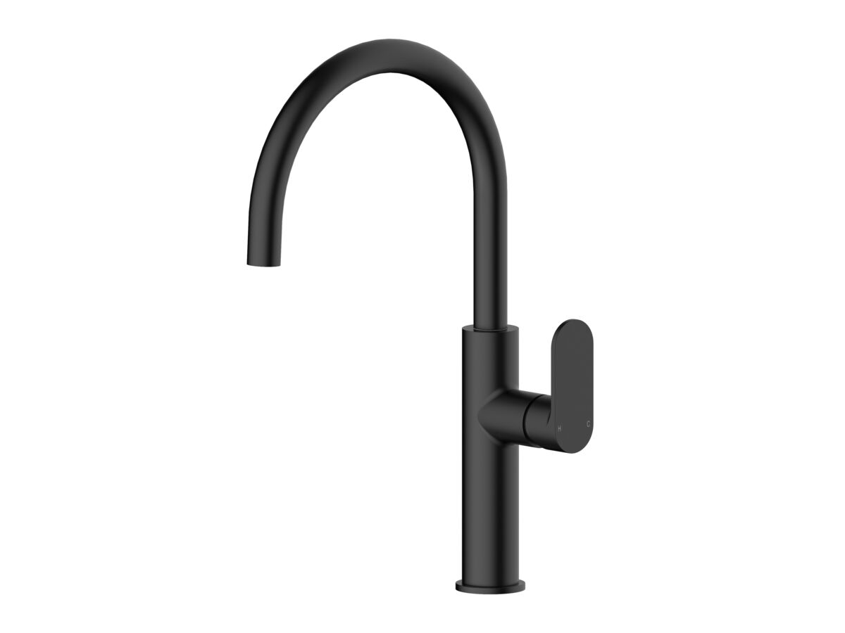 reece Mizu Soothe MK2 Gooseneck Sink Mixer Curved Matte Black (5 Star) Lead Free