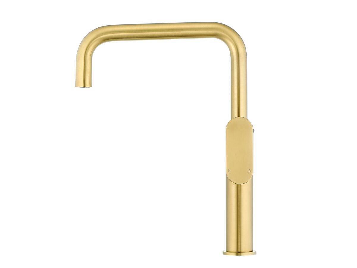 Reece Mizu Soothe MK2 Gooseneck Sink Mixer Tap Square Brushed Brass (5 Star) Lead Free