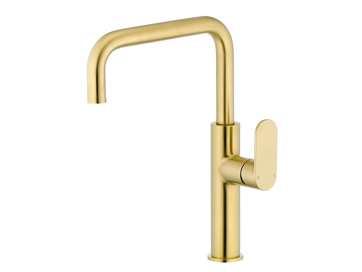 reece Mizu Soothe MK2 Gooseneck Sink Mixer Tap Square Brushed Brass (5 Star) Lead Free
