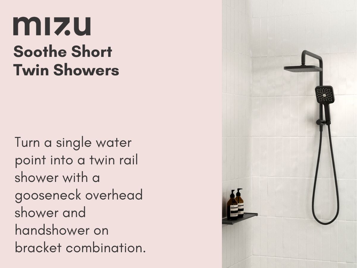 Reece Mizu Soothe Short Twin Shower 3 Function With Water Inlet Wall Bracket Brushed Nickel (5 Star)