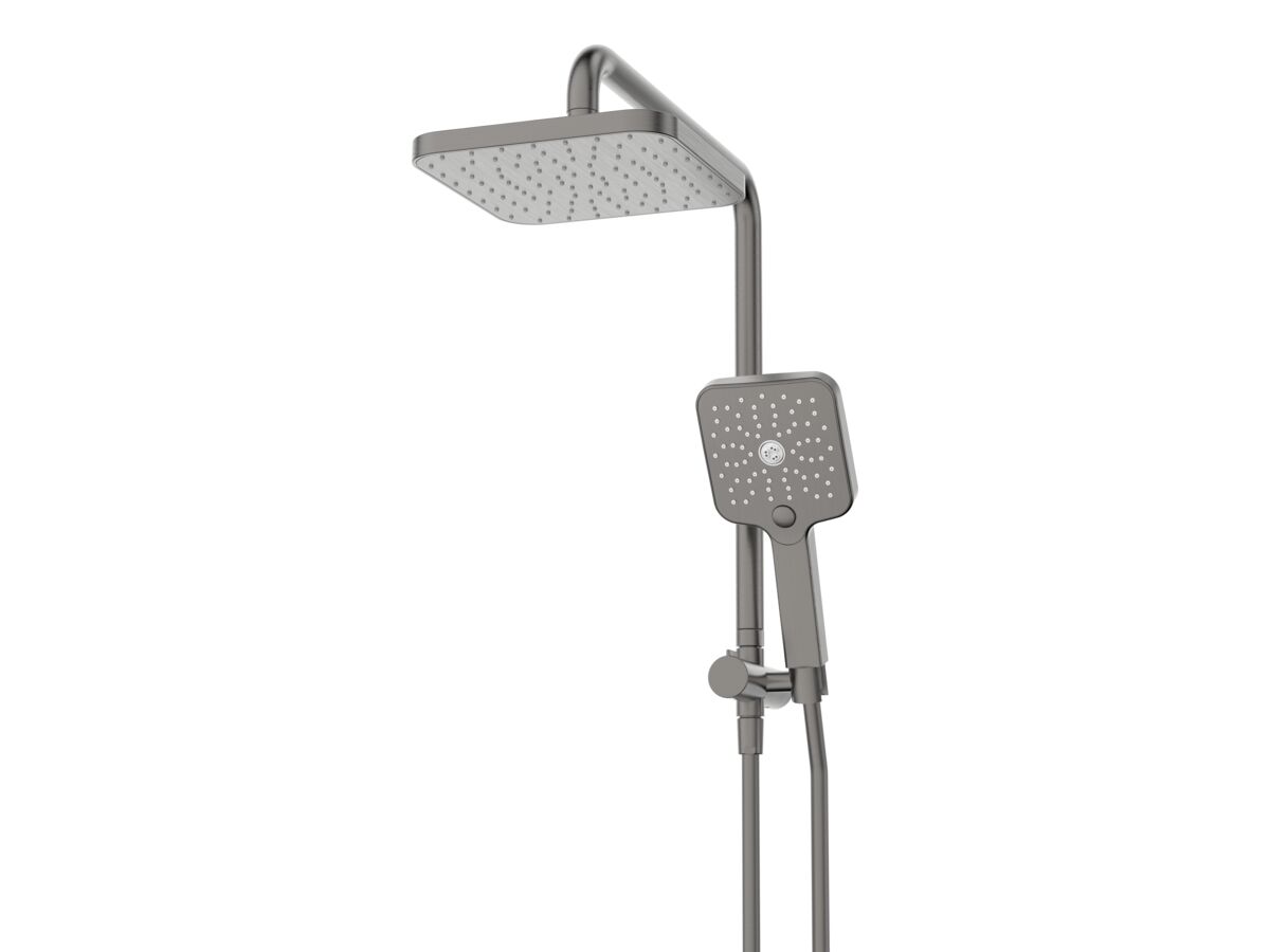 reece Mizu Soothe Short Twin Shower 3 Function with Water Inlet Wall Bracket Brushed Gunmetal (5 Star)