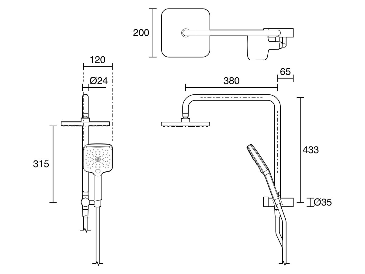 Reece Mizu Soothe Short Twin Shower 3 Function With Water Inlet Wall Bracket Chrome (5 Star)