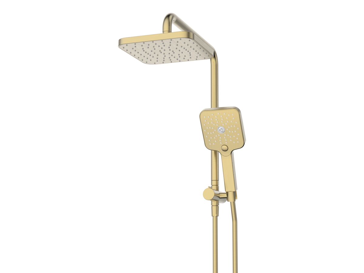 reece Mizu Soothe Short Twin Shower 3 Function with Water Inlet Wall Bracket Brushed Brass (5 Star) reece Mizu Soothe Short Twin Shower 3 Function with Water Inlet Wall Bracket Brushed Brass (5 Star)