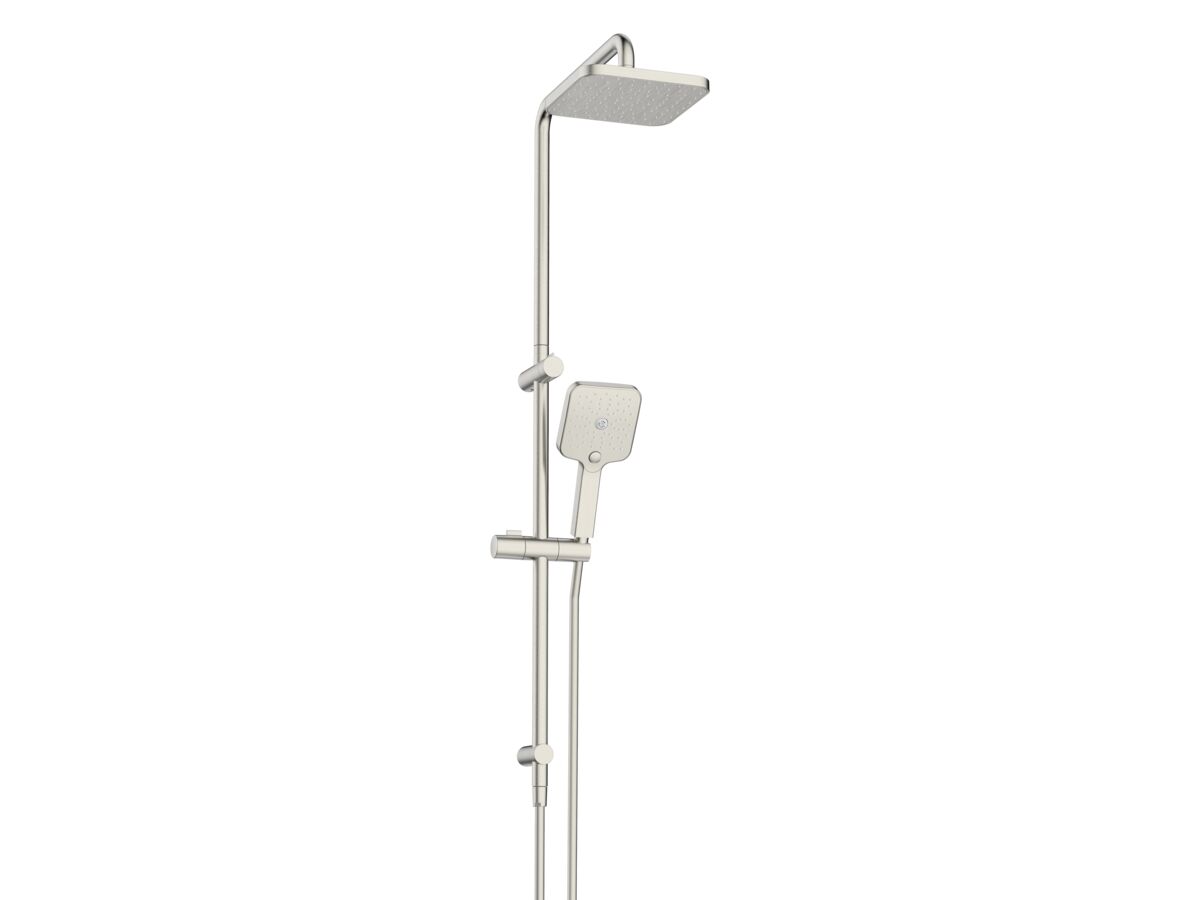 reece Mizu Soothe Twin Rail Shower 3 Function with Top Rail Water Inlet Brushed Nickel (5 Star)
