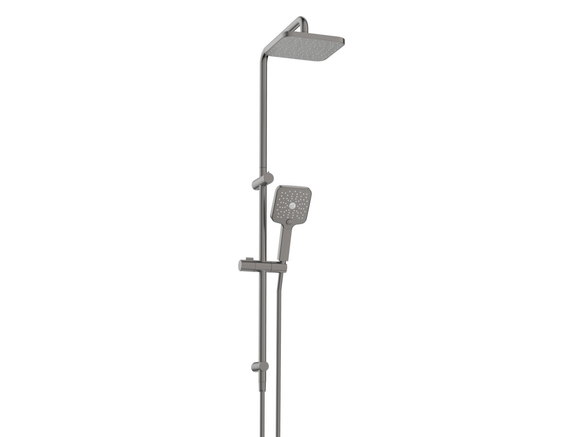 reece Mizu Soothe Twin Rail Shower 3 Function with Top Rail Water Inlet Brushed Gunmetal (5 Star)