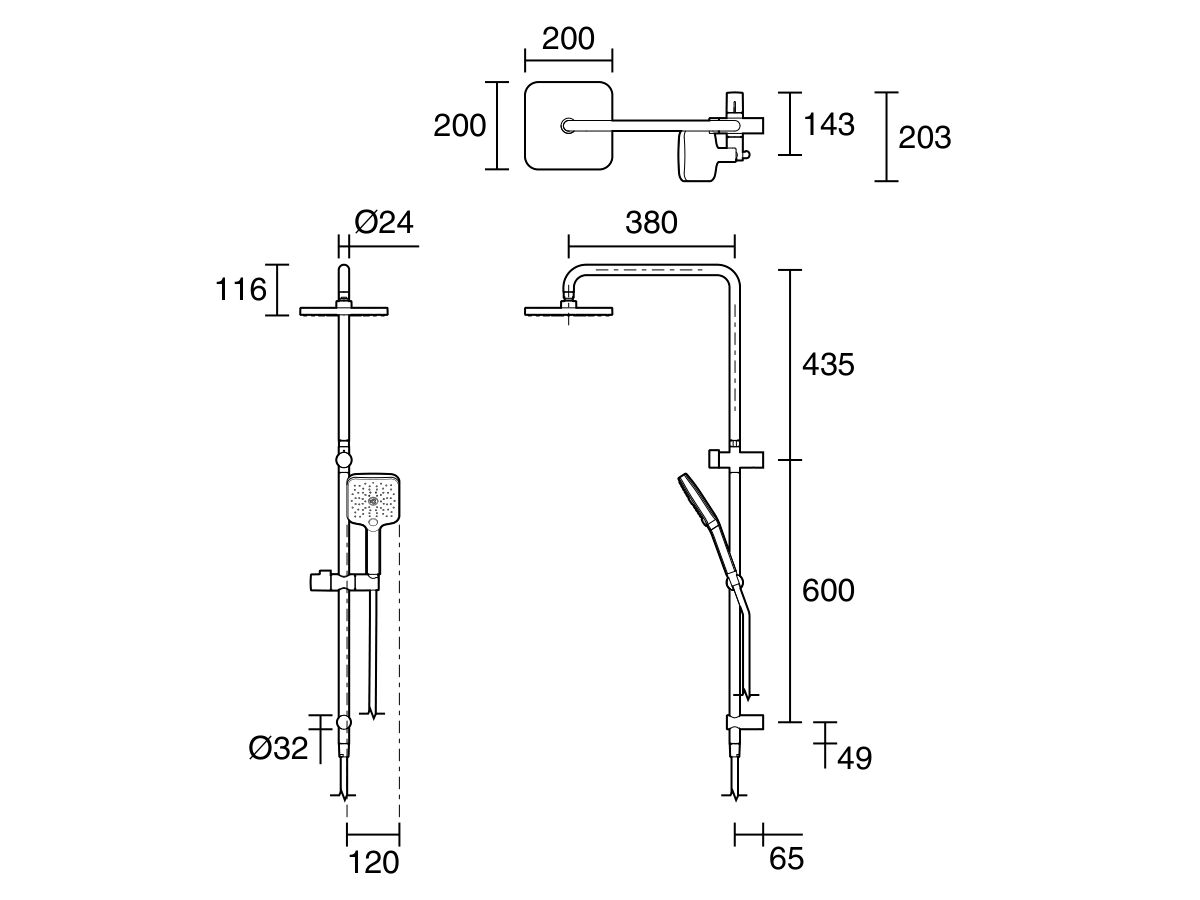 Reece Mizu Soothe Twin Rail Shower 3 Function With Top Rail Water Inlet Brushed Brass (5 Star)