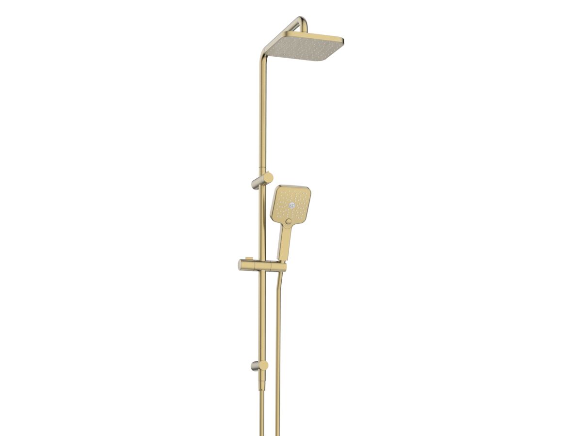 reece Mizu Soothe Twin Rail Shower 3 Function with Top Rail Water Inlet Brushed Brass (5 Star)