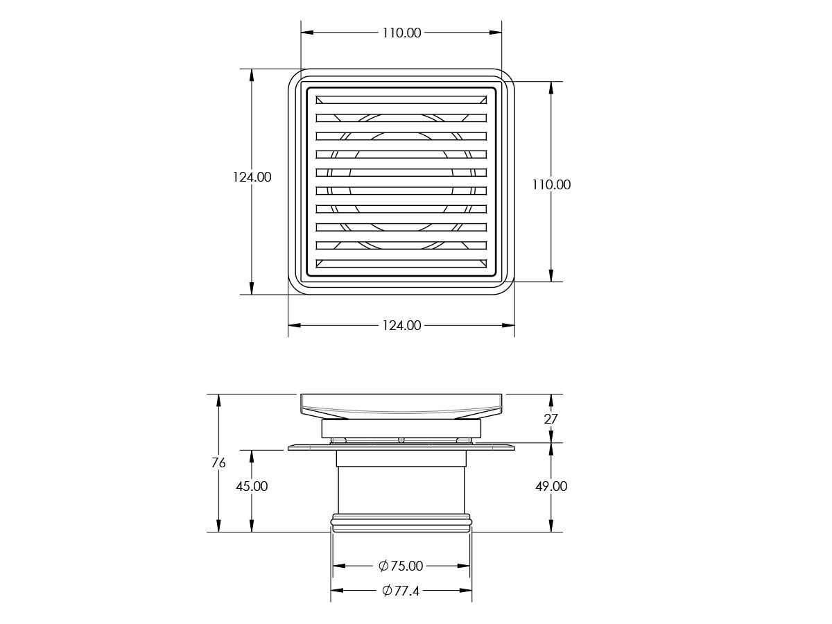 Reece Mizu Square Floor Waste Stainless Steel 100mm X 80mm