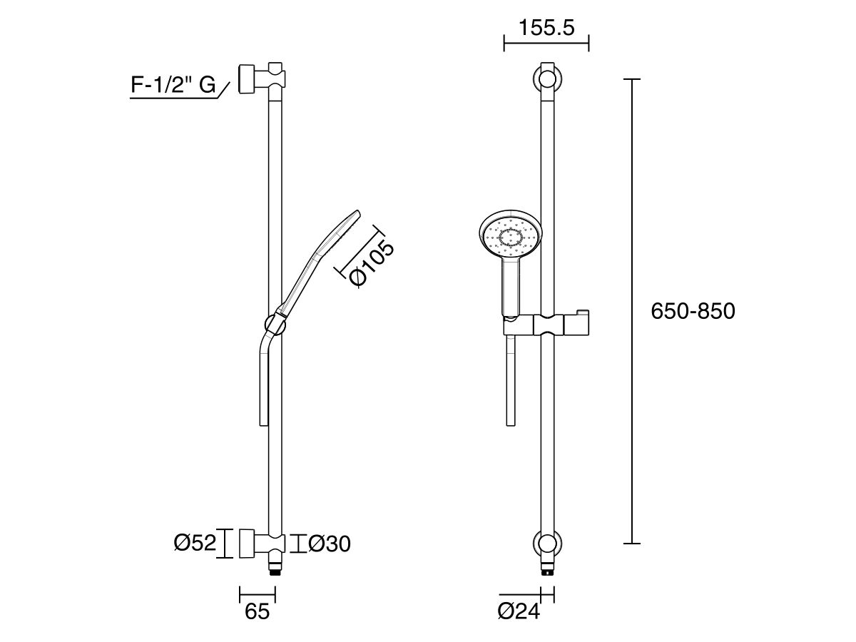 Reece Nikles Pearl 105 Single Rail Shower With Top Rail Water Inlet Chrome (4 Star)