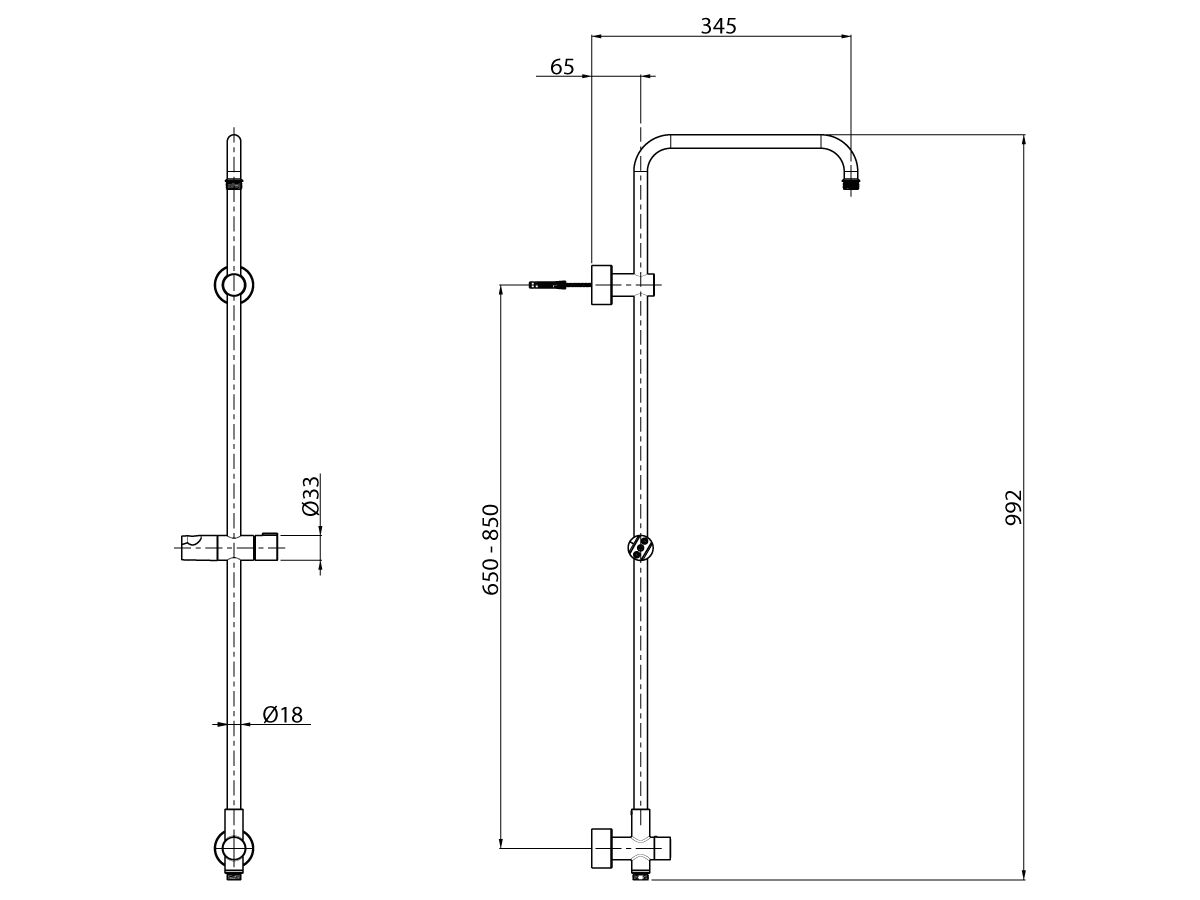 Reece Nikles Twin Rail Shower Square Rail Only With Top Rail Water Inlet Chrome