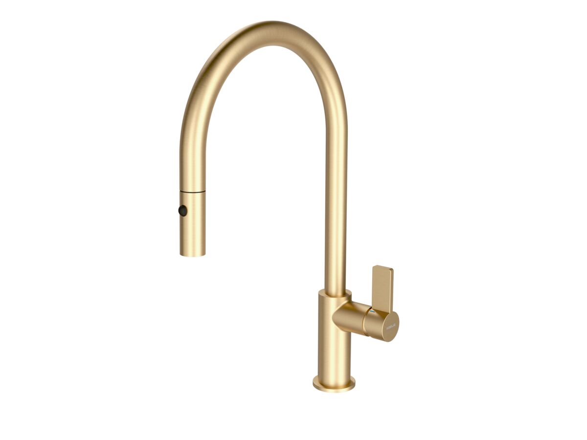 Reece Nobili Flag Gooseneck Pull Out Sink Mixer Tap Brushed Brass (5 Star) Lead Free