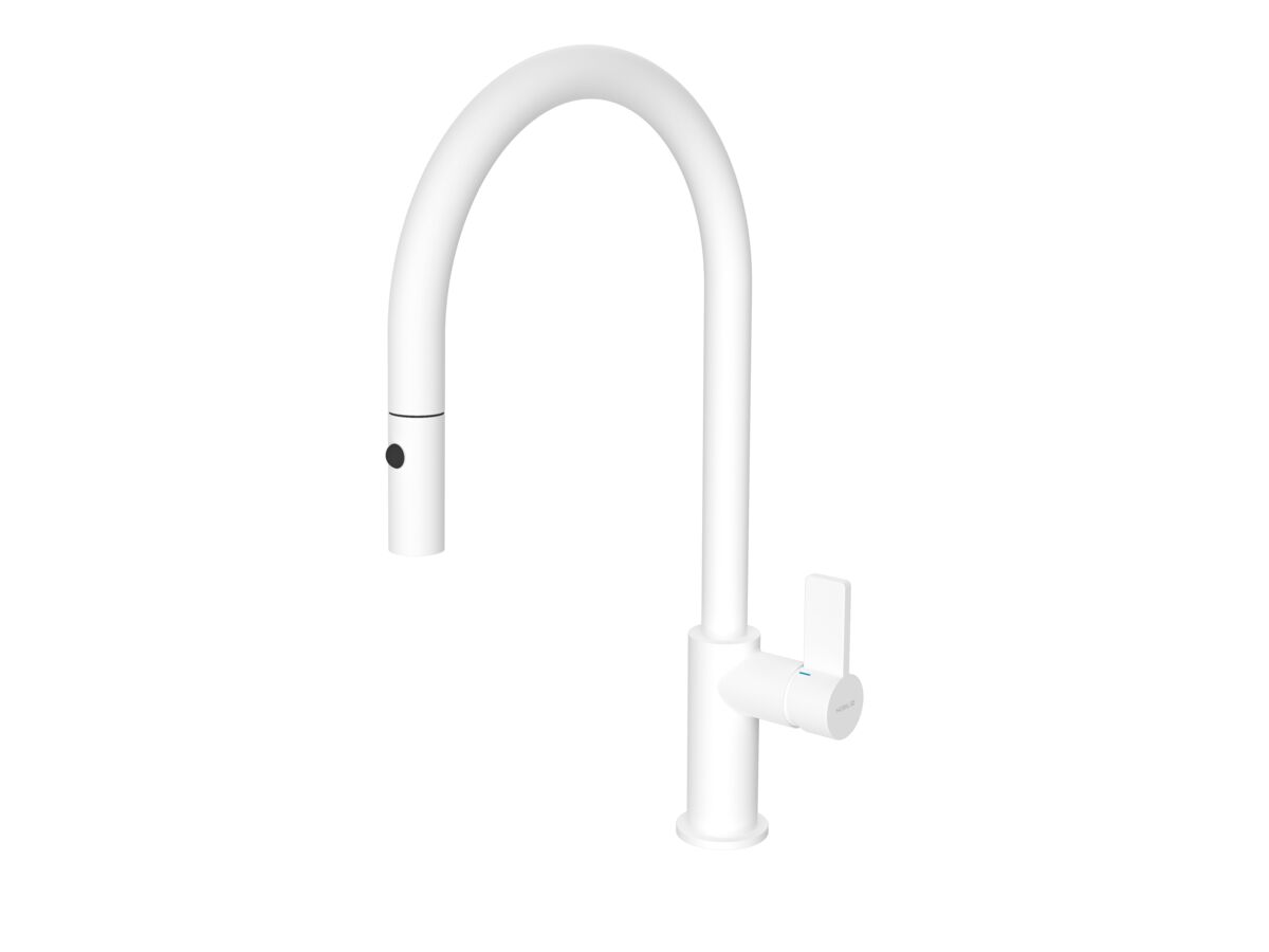 Reece Nobili Flag Gooseneck Pull Out Sink Mixer Tap Matte White (5 Star) Lead Free