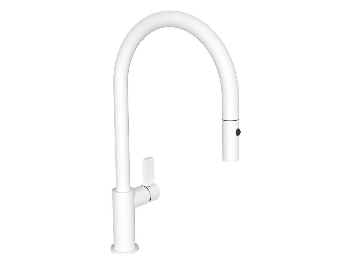 reece Nobili Flag Gooseneck Pull Out Sink Mixer Tap Matte White (5 Star) Lead Free