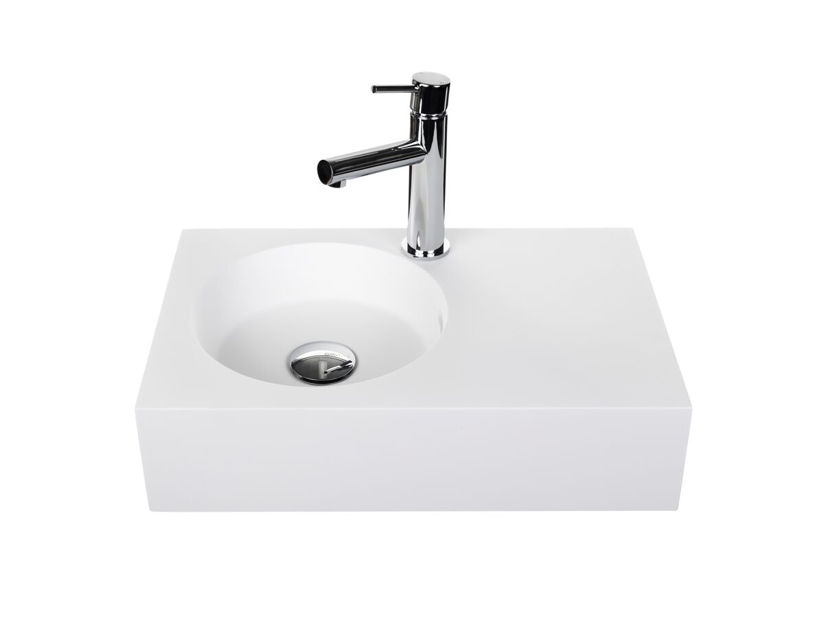 Reece Omvivo Neo Mini Solid Surface Wall Basin Left Hand Bowl 1 Taphole 470mm White