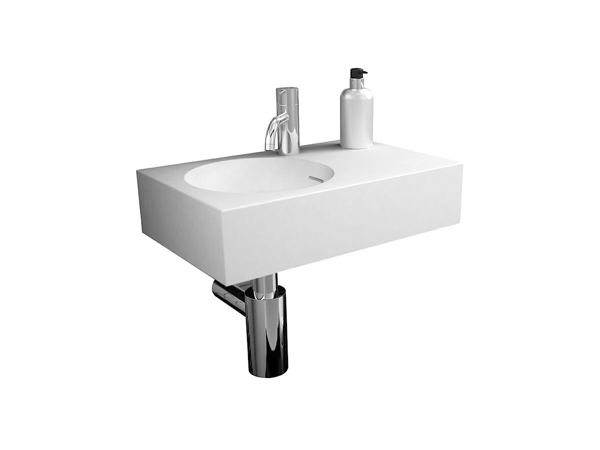 Reece Omvivo Neo Mini Solid Surface Wall Basin Left Hand Bowl 1 Taphole 470mm White