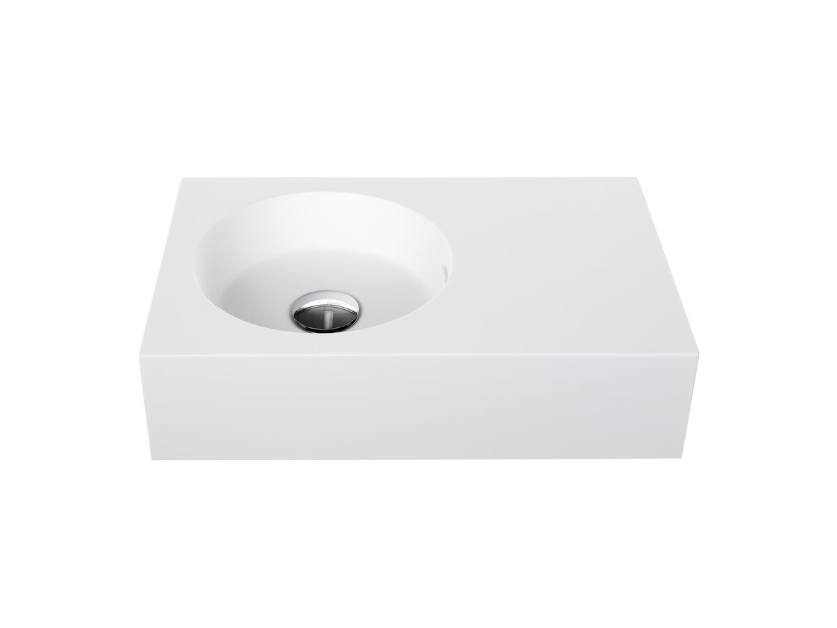 reece Omvivo Neo Mini Solid Surface Wall Basin Left Hand Bowl No Taphole 470mm White