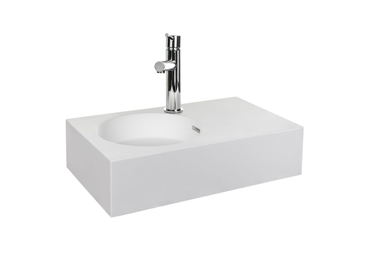 reece Omvivo Neo Mini Solid Surface Wall Basin Left Hand Bowl 1 Taphole 470mm White