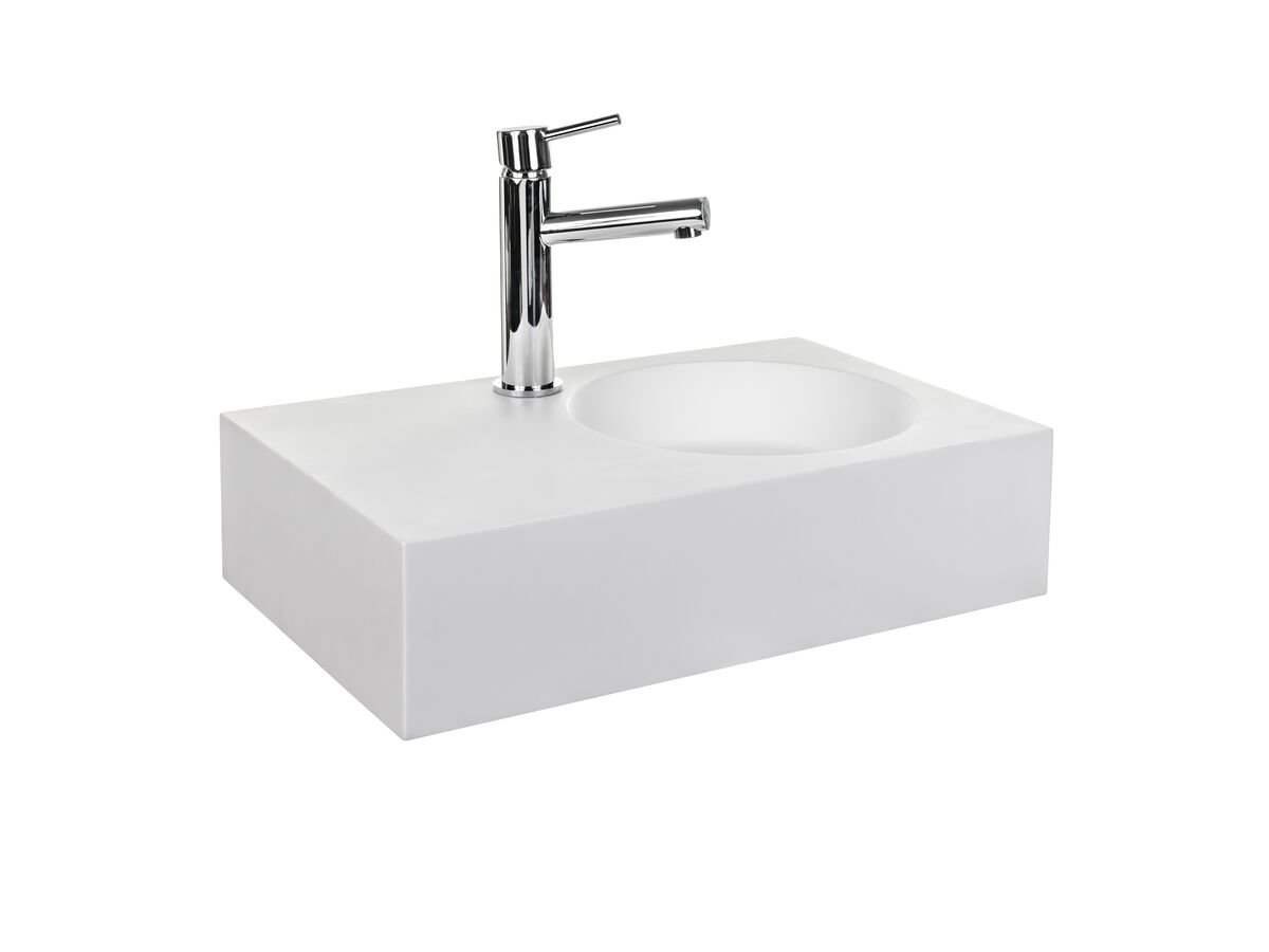 Reece Omvivo Neo Mini Solid Surface Wall Basin Right Hand Bowl 1 Taphole 470mm White