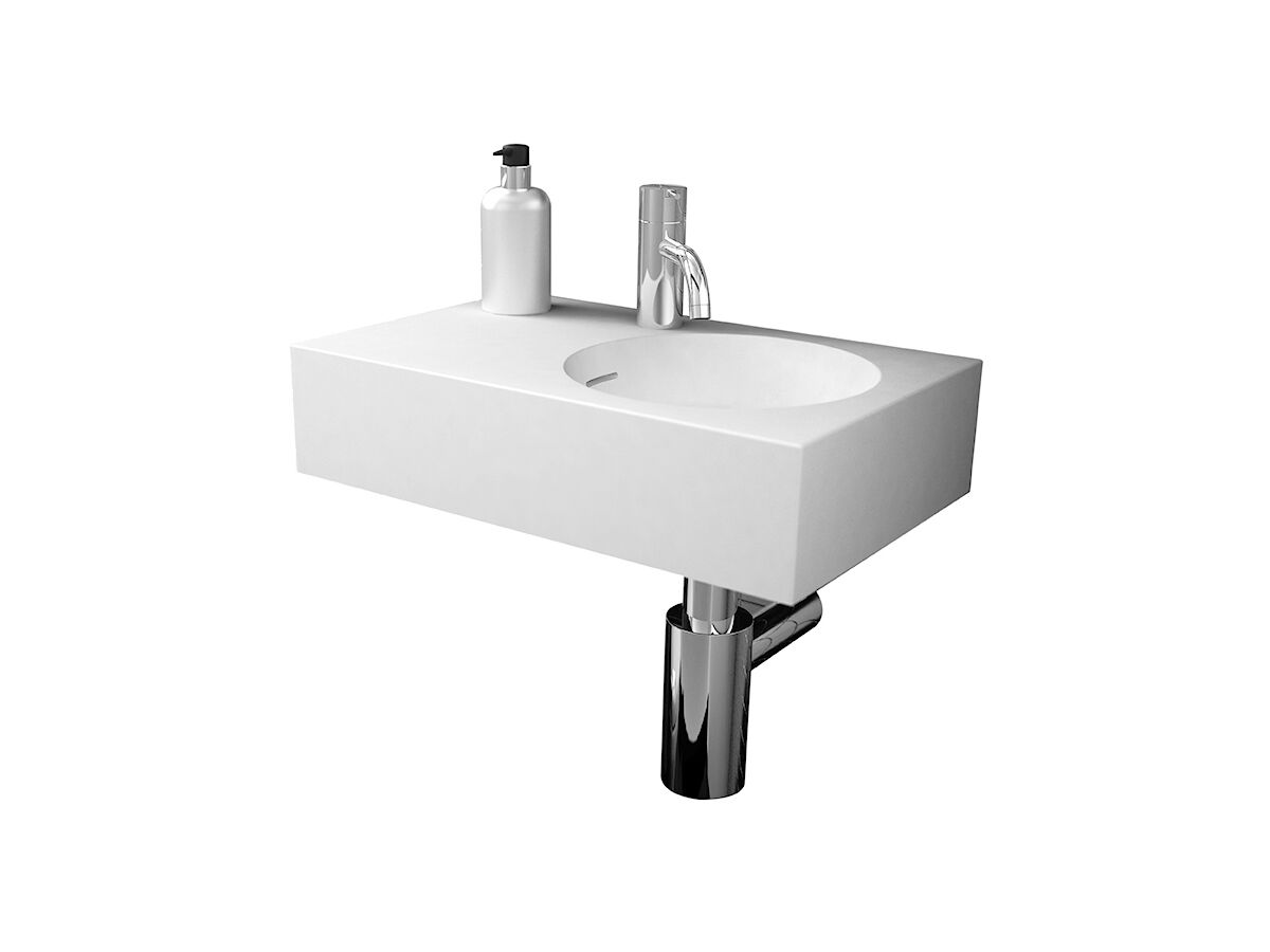 Reece Omvivo Neo Mini Solid Surface Wall Basin Right Hand Bowl 1 Taphole 470mm White