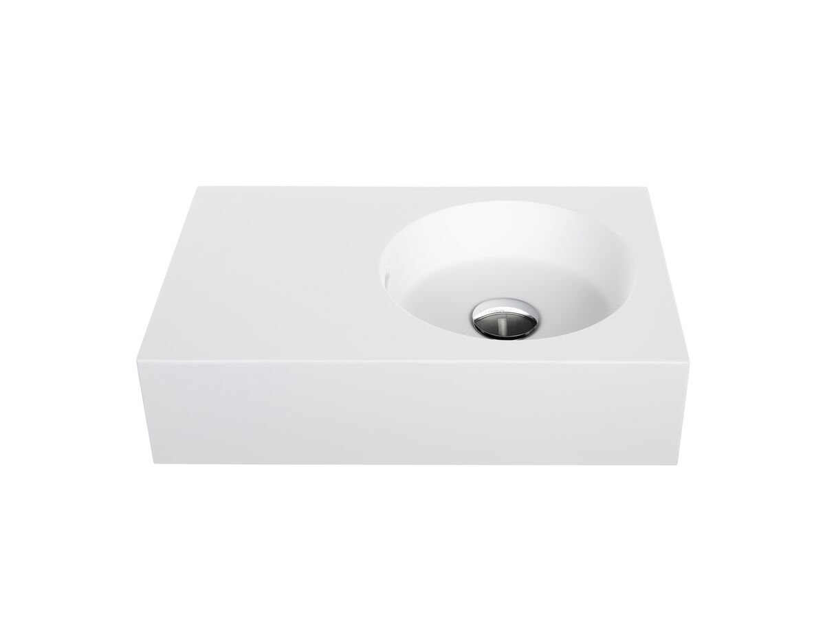 reece Omvivo Neo Mini Solid Surface Wall Basin Right Hand Bowl No Taphole 470mm White