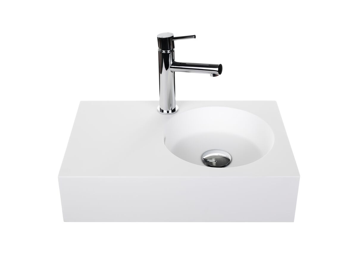 reece Omvivo Neo Mini Solid Surface Wall Basin Right Hand Bowl 1 Taphole 470mm White