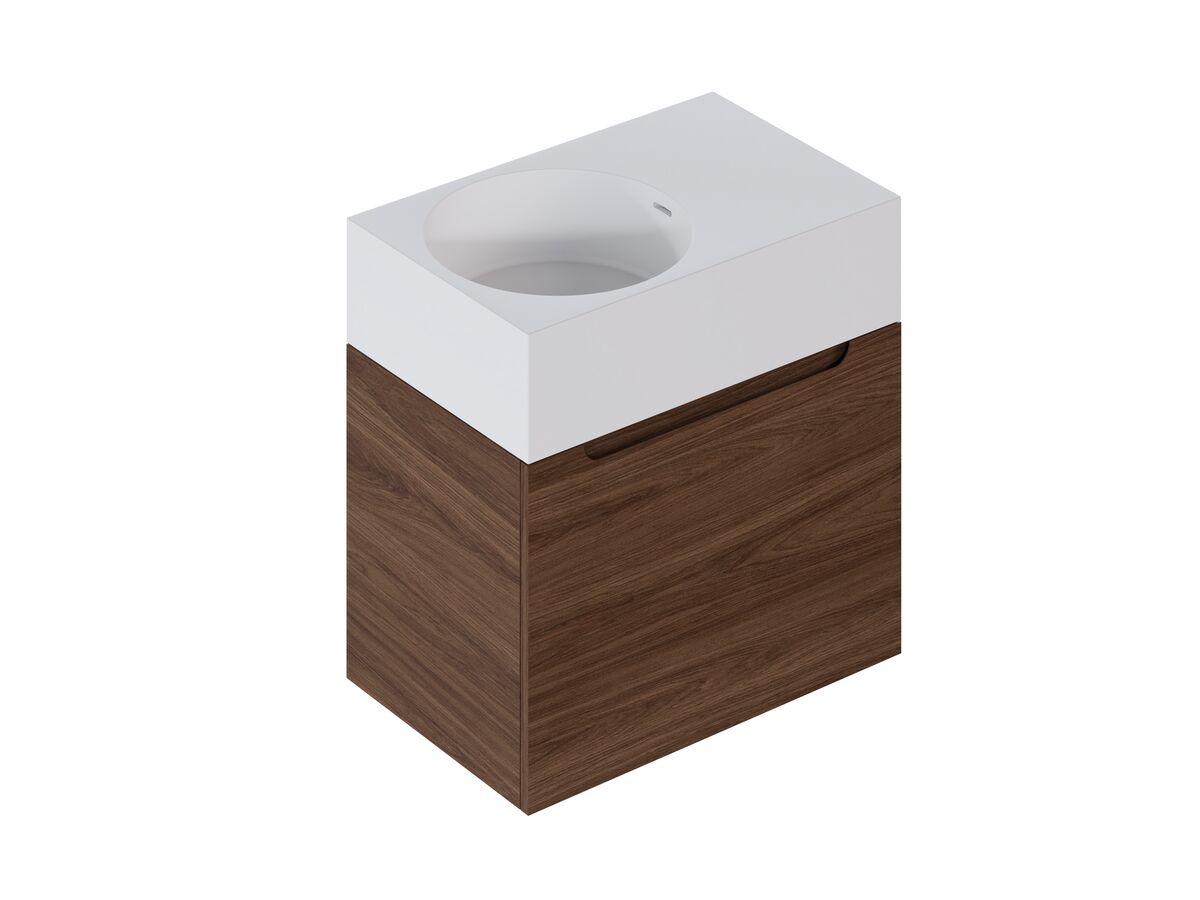 Reece Omvivo Neo MKII 12L 700 X 450 X 685mm Single Bowl Wall-Hung Vanity Unit With 1 Drawer Plus Internal Drawer Cast Solid Surface Top And Pop-Up Waste