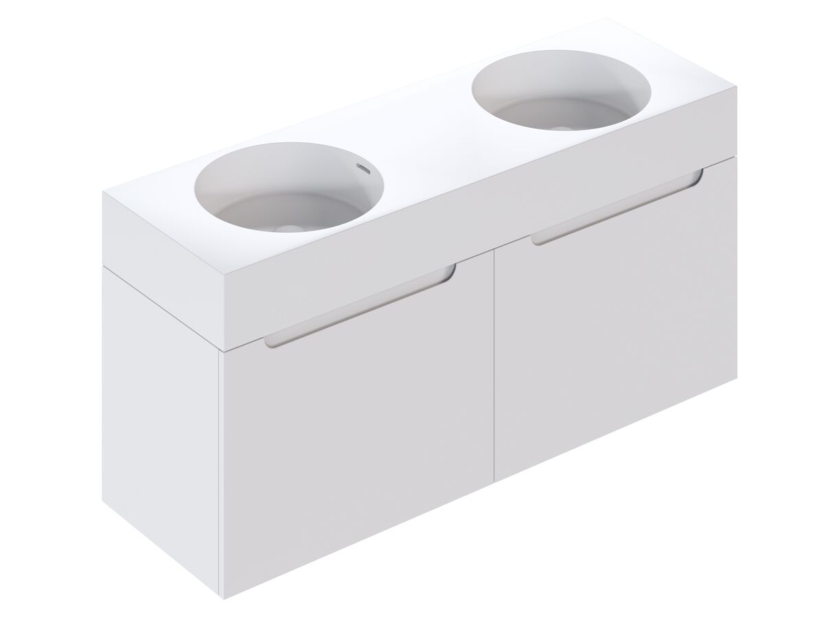 Reece Omvivo Neo MKII 1400 X 450 X 655mm Double Bowl Wall-Hung Vanity Unit With 2 Drawer Plus Internal Drawers Cast Solid Surface Top And Pop-Up Waste