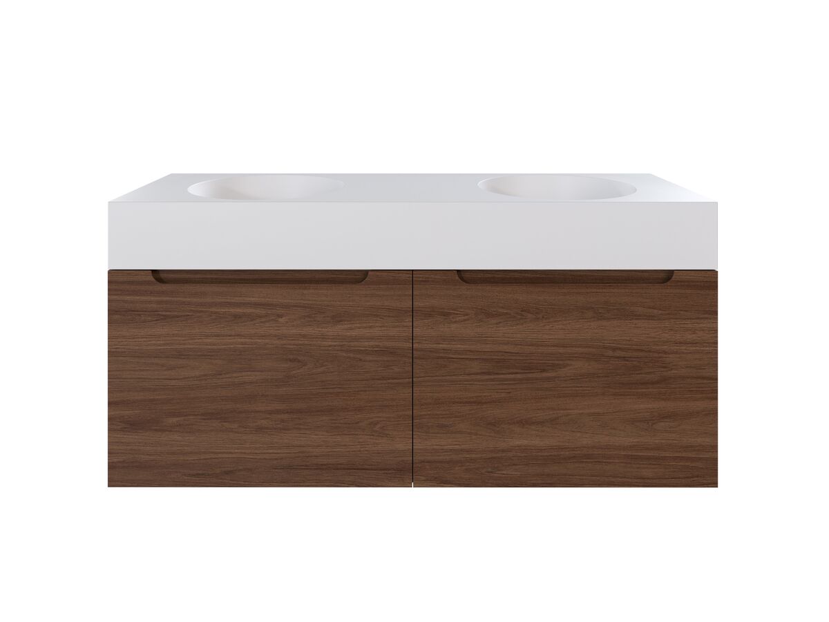 Reece Omvivo Neo MKII 1400 X 450 X 655mm Double Bowl Wall-Hung Vanity Unit With 2 Drawer Plus Internal Drawers Cast Solid Surface Top And Pop-Up Waste