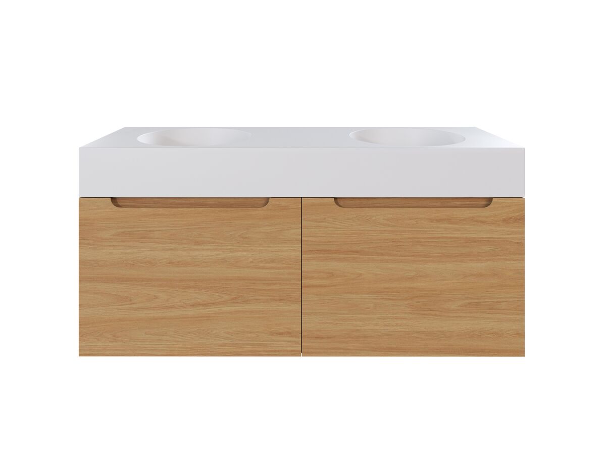 Reece Omvivo Neo MKII 1400 X 450 X 655mm Double Bowl Wall-Hung Vanity Unit With 2 Drawer Plus Internal Drawers Cast Solid Surface Top And Pop-Up Waste