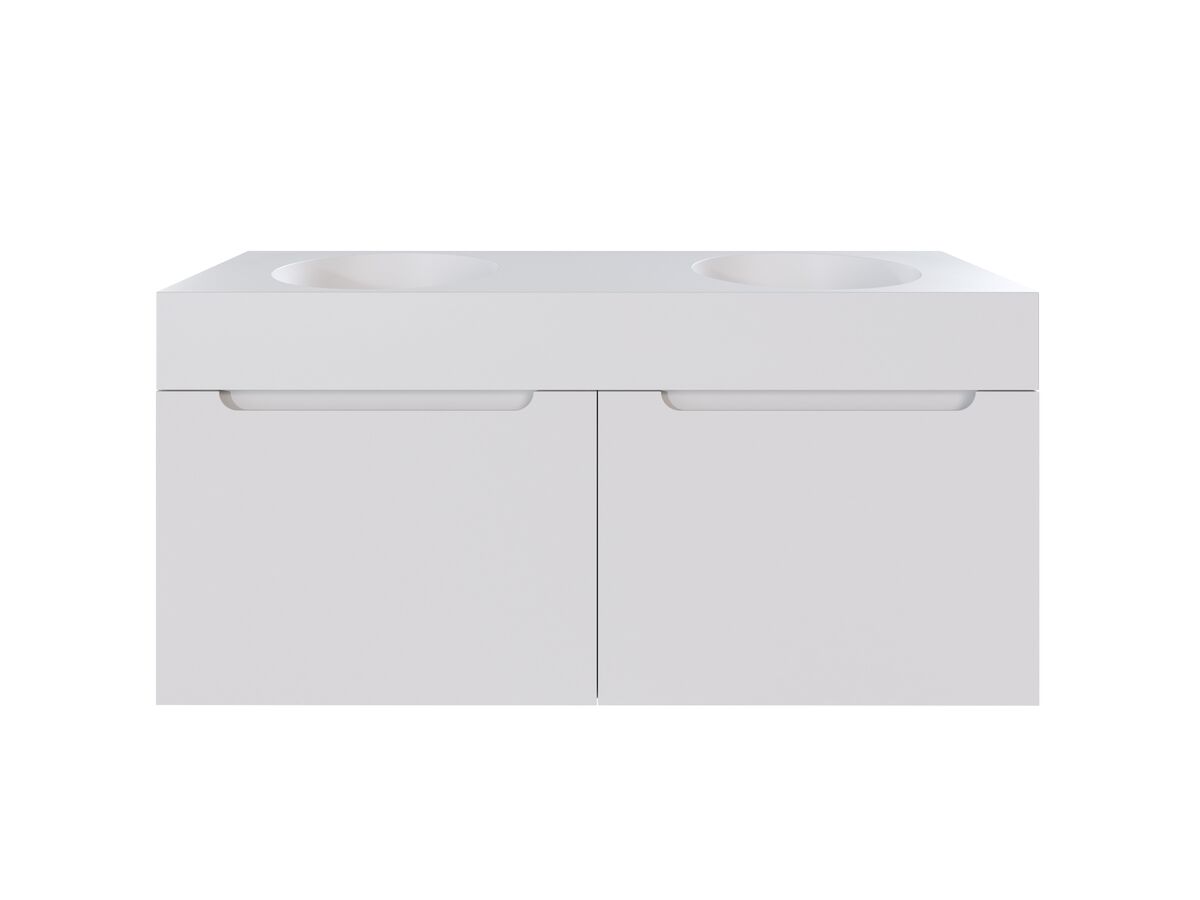 reece Omvivo Neo MKII 1400 x 450 x 655mm Double Bowl Wall-Hung Vanity Unit with 2 Drawer plus Internal Drawers Cast Solid Surface Top and Pop-Up Waste