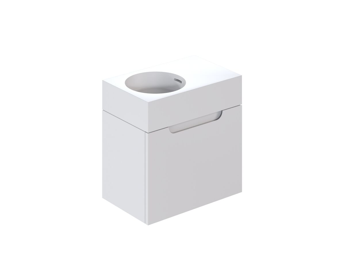 Reece Omvivo Neo MKII 470 X 300 X 465mm Single Bowl Wall-Hung Vanity Unit With 1 Door Cast Solid Surface Top And Pop-Up Waste